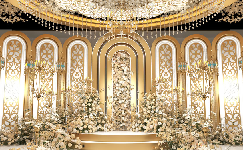 松潘香槟色调婚礼堂效果展示